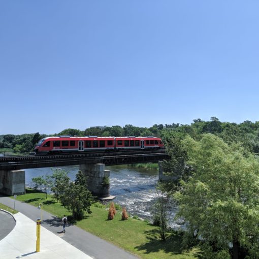 O train passing through Carleton University, Ottawa, ON